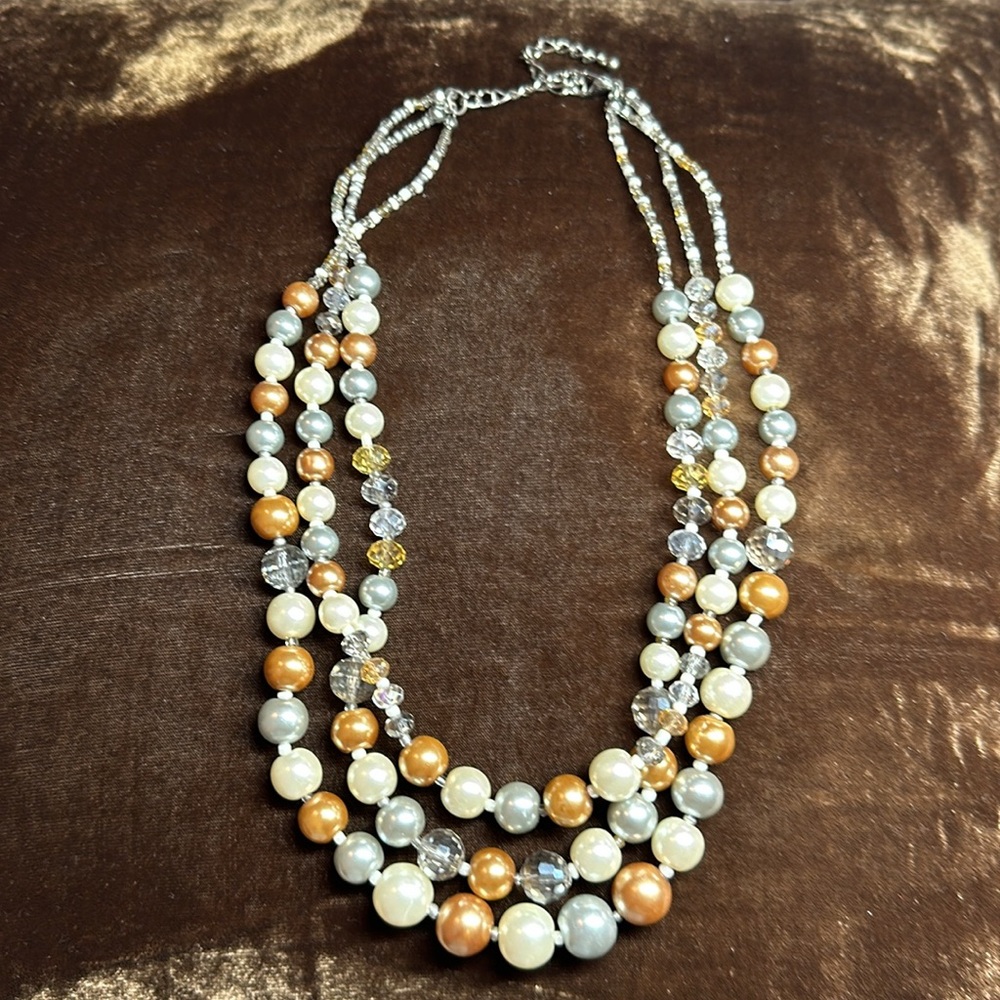 VTG: 90s Multi Strand Cascading Faux Pearl Necklace Chunky Adjustable 17-20.5”🤩 - Picture 3 of 7